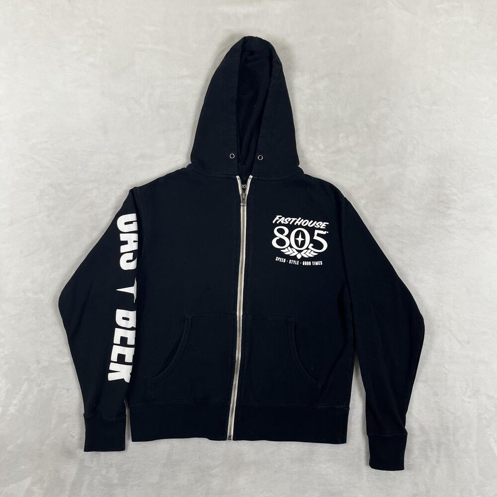 Fasthouse 805 Hoodie Womens XS Black Full Zip Fleece Sweatshirt Graphic Logo